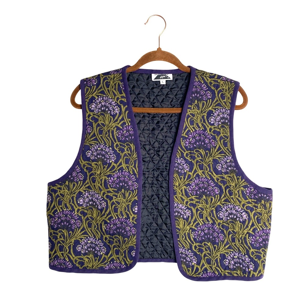 Vintage 90s Lindsey Scott Sport Floral Quilted Vest Art Nouveau Cottagecore Boho